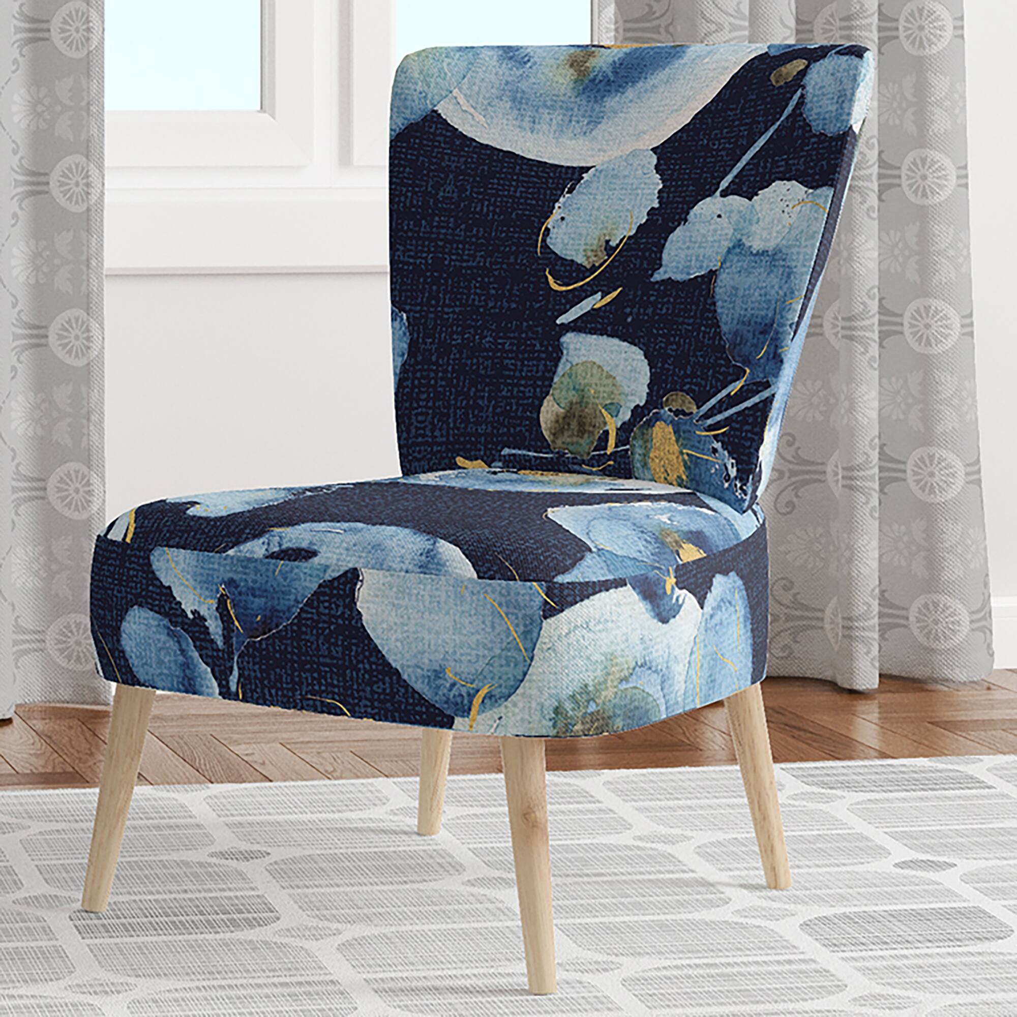 Designart "Indigold Flower Pattern" Upholstered Floral Accent Chair